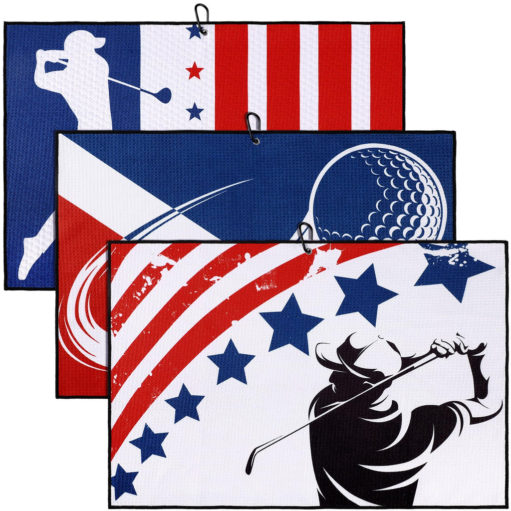 Patriot Microfiber Golf Towel Set with Clip, 3-Pack